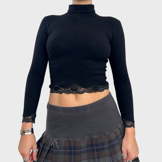 Dolce and Gabbana Black Jumper with Lace Trim - XS/S