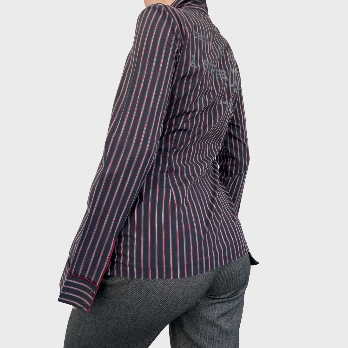 Cop Copine Striped Graphic Button-Up Shirt - S