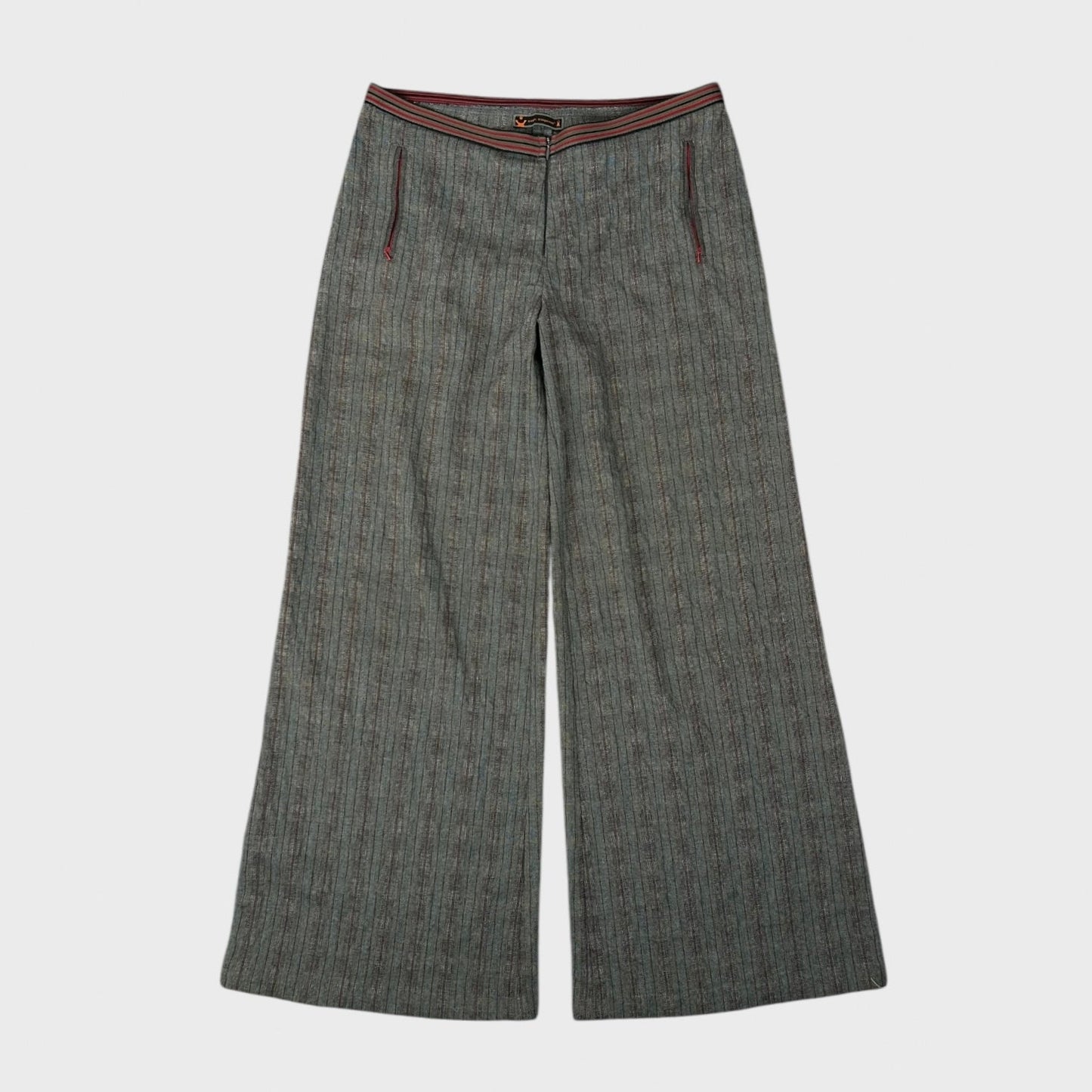 Cop Copine Grey Pinstripe Wide Leg Trousers - S