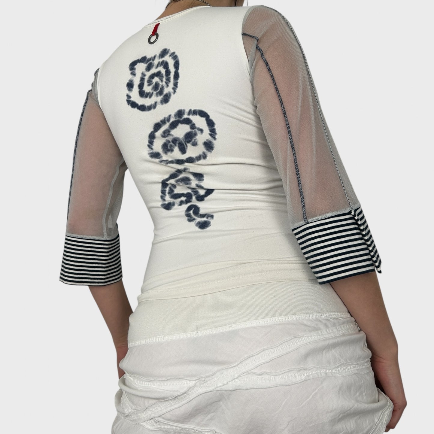 Save The Queen Bi-Material Graphic Stripe Top - S