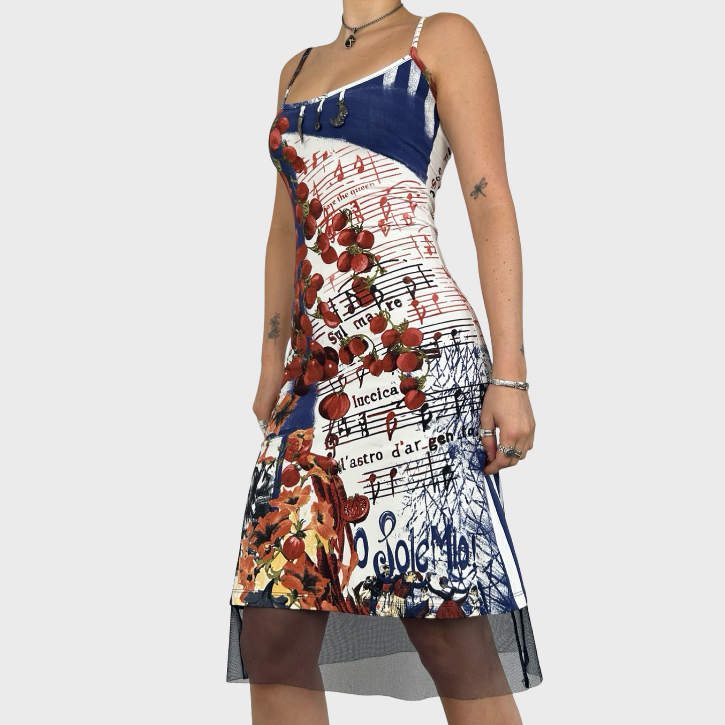 Save The Queen Graphic Fruit Midi Dress - S