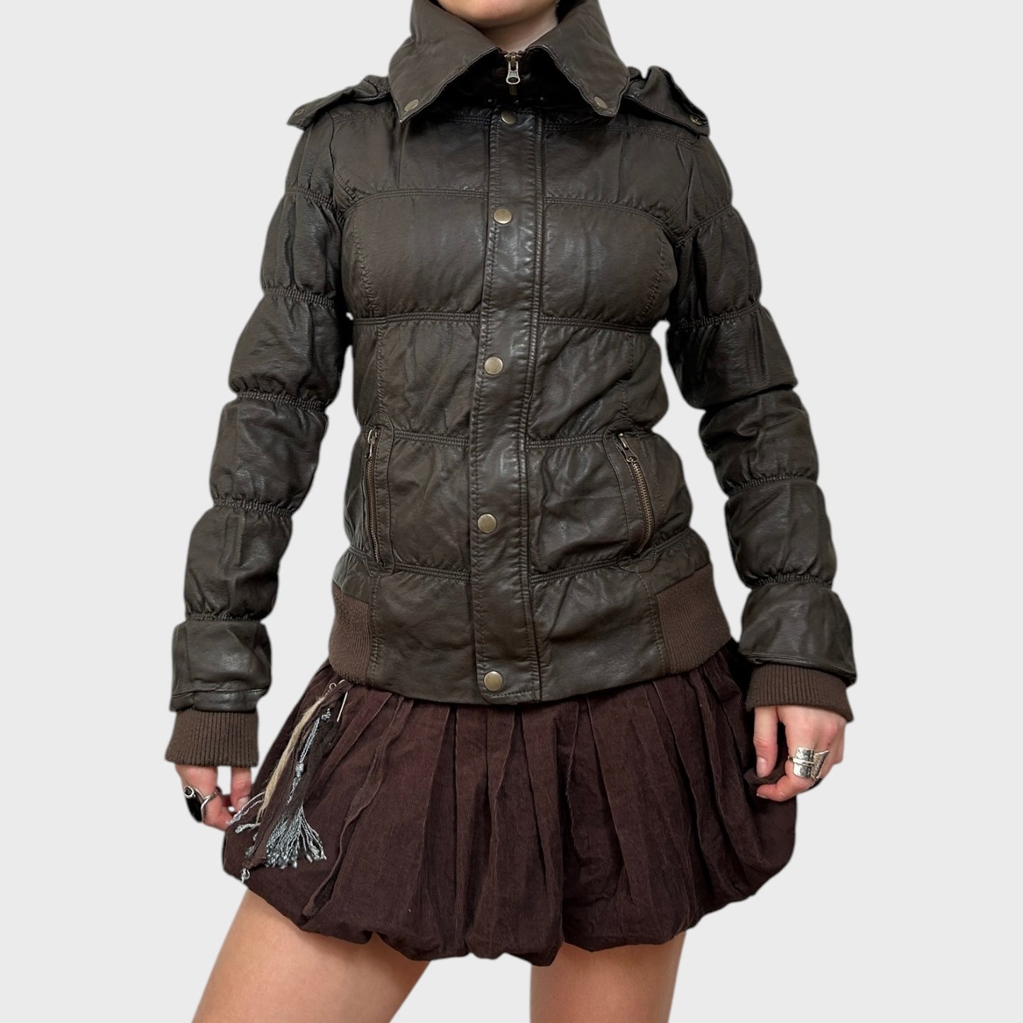 Brown Ruched Zip-Up Jacket
