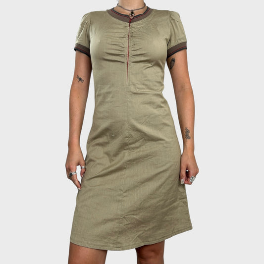 Cop Copine Beige Zip-Front High Neck Midi Dress - S