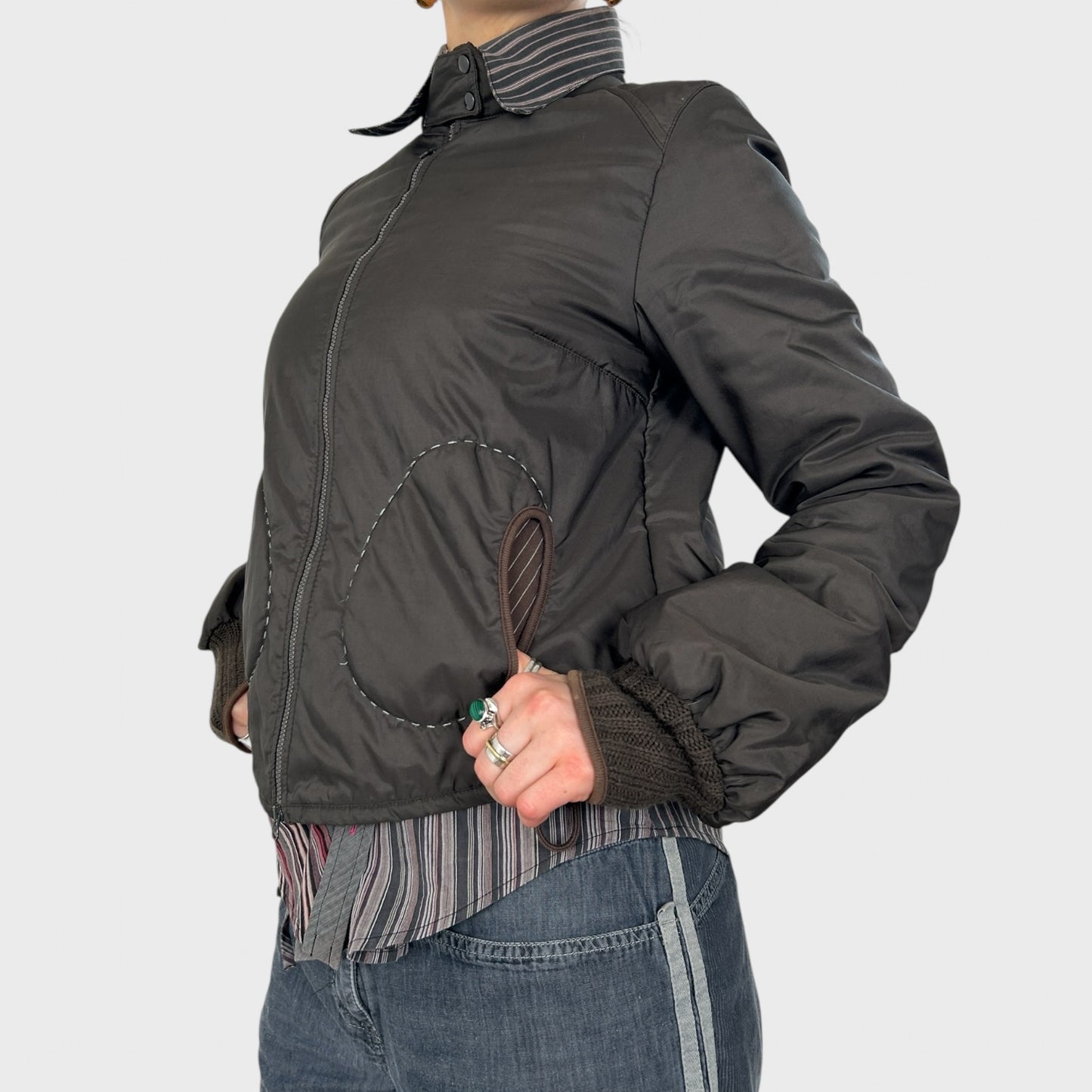 Cop Copine Chocolate Brown Puffer Bomber Jacket - M