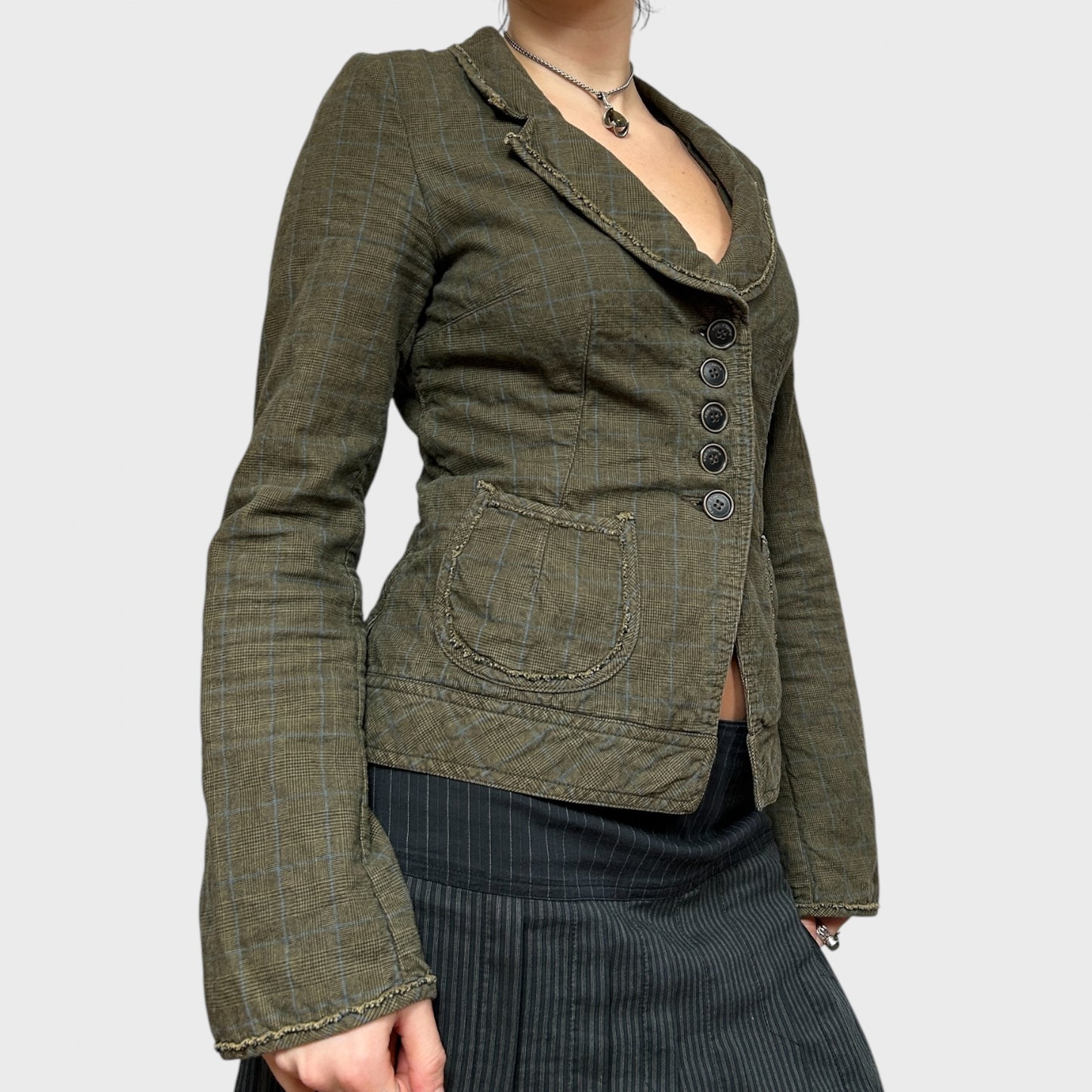 Cop Copine Khaki Plaid Button Jacket