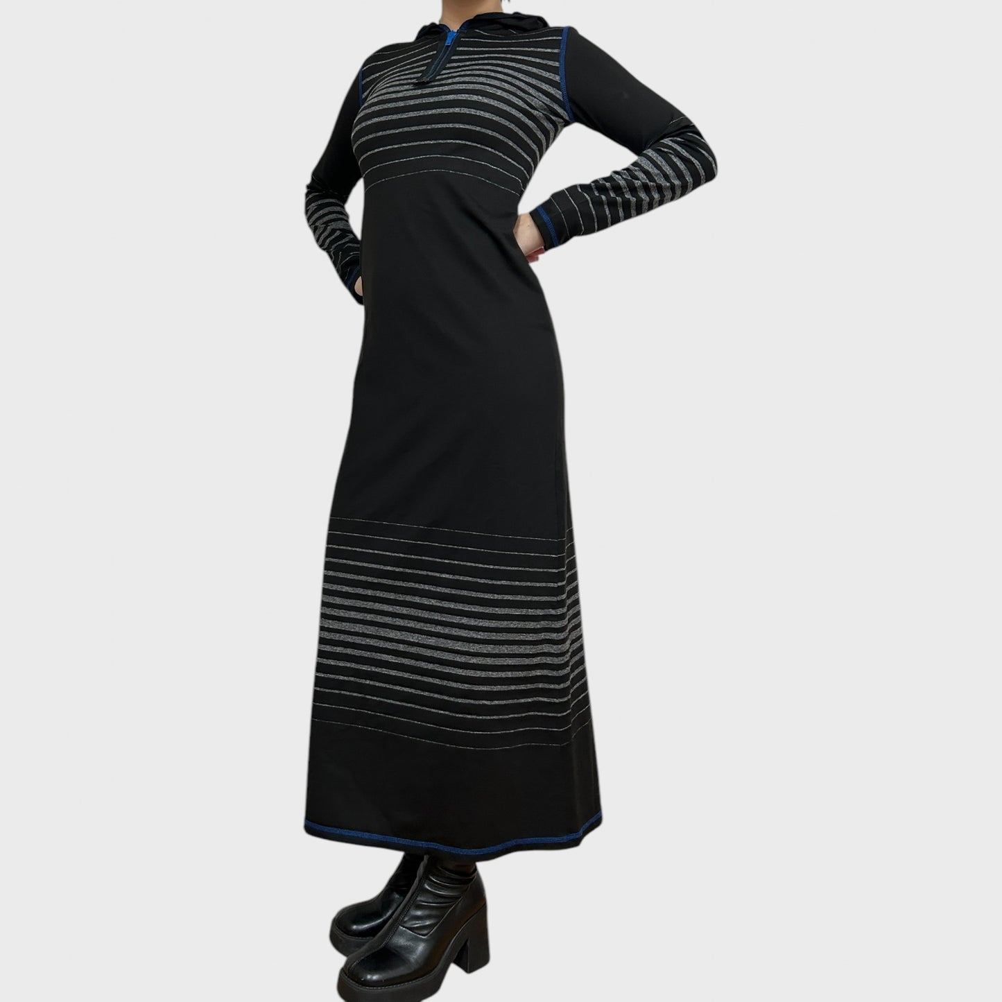 Vintage Cop Copine Striped Hooded Maxi Dress