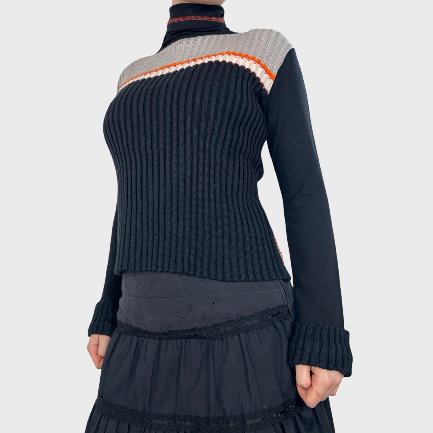 Cop Copine Bi-Material Knit Roll Neck Top - S