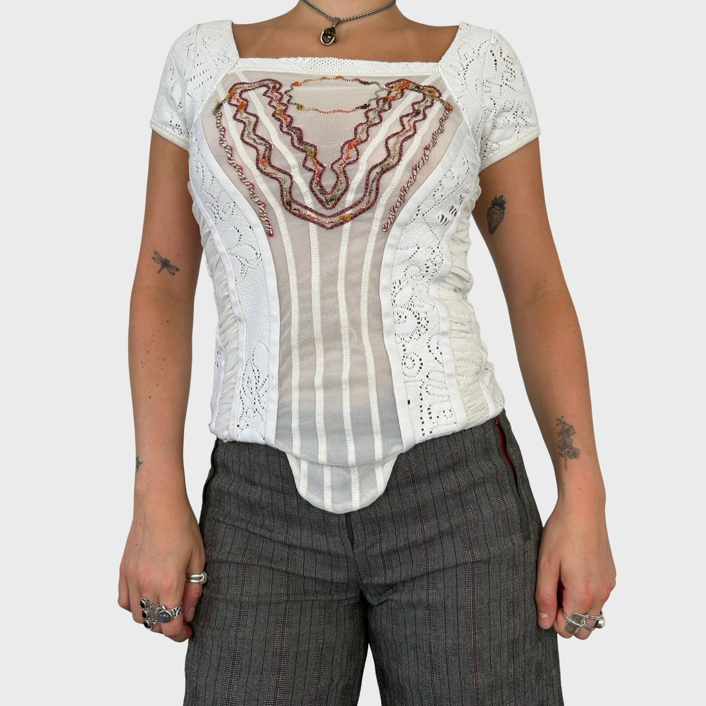 Save The Queen White Bi-Material Corset Style Top - S