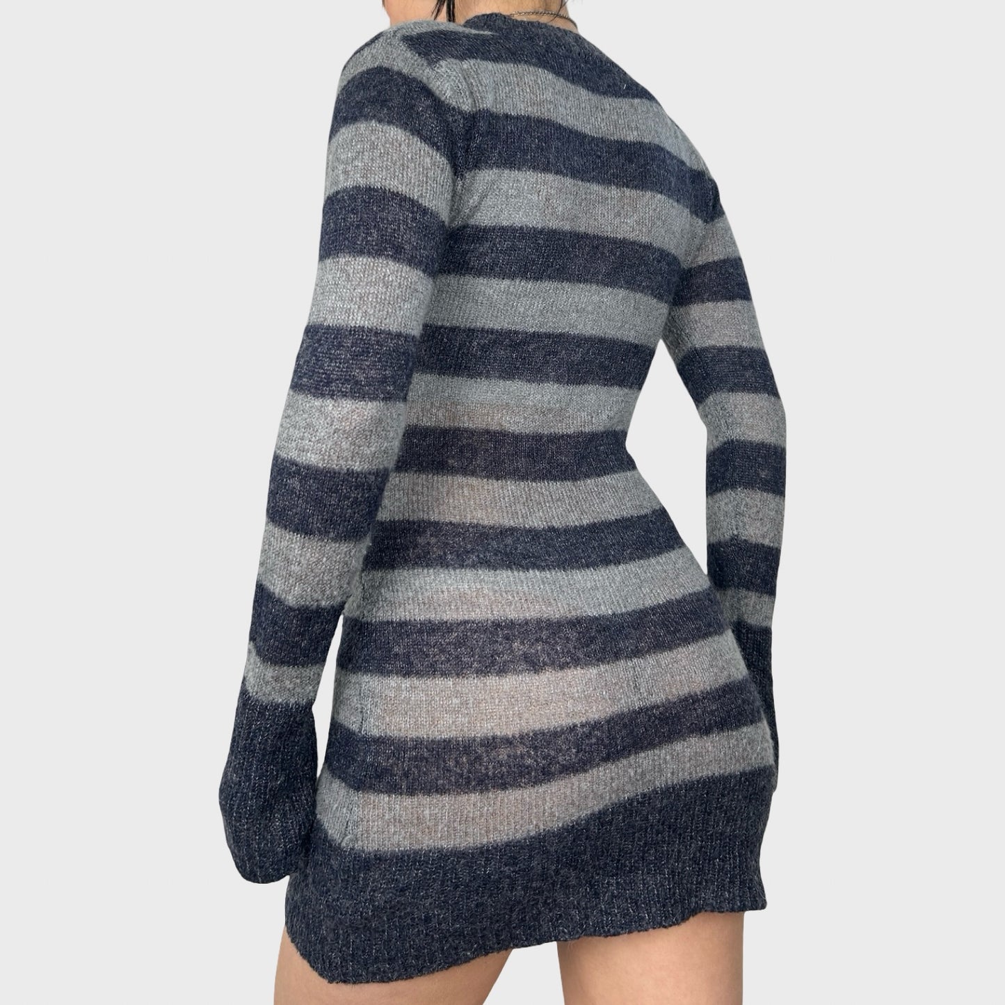 Striped Knit Long Sleeve Dress - S