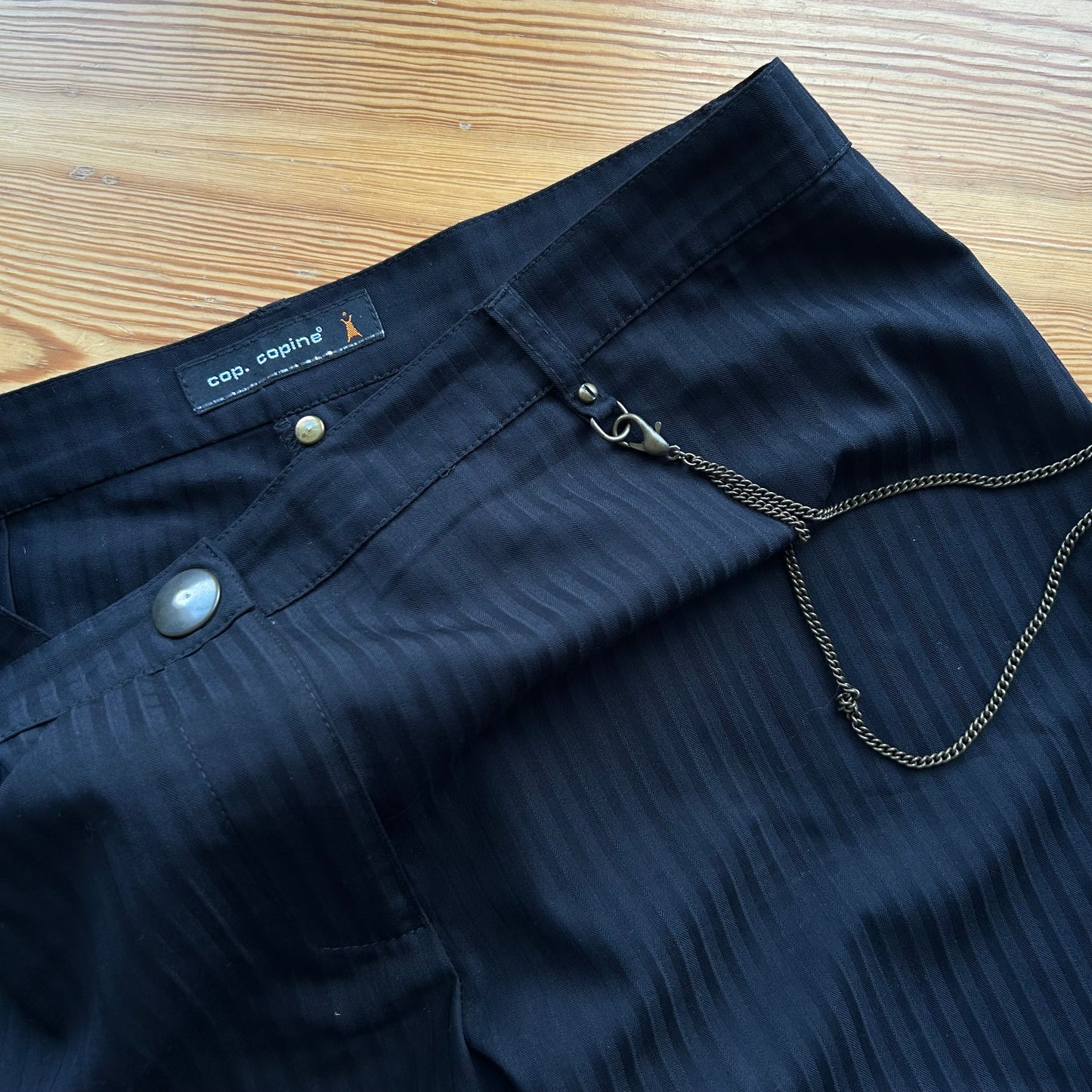 Cop Copine Black Pinstripe Wide Leg Trousers - L