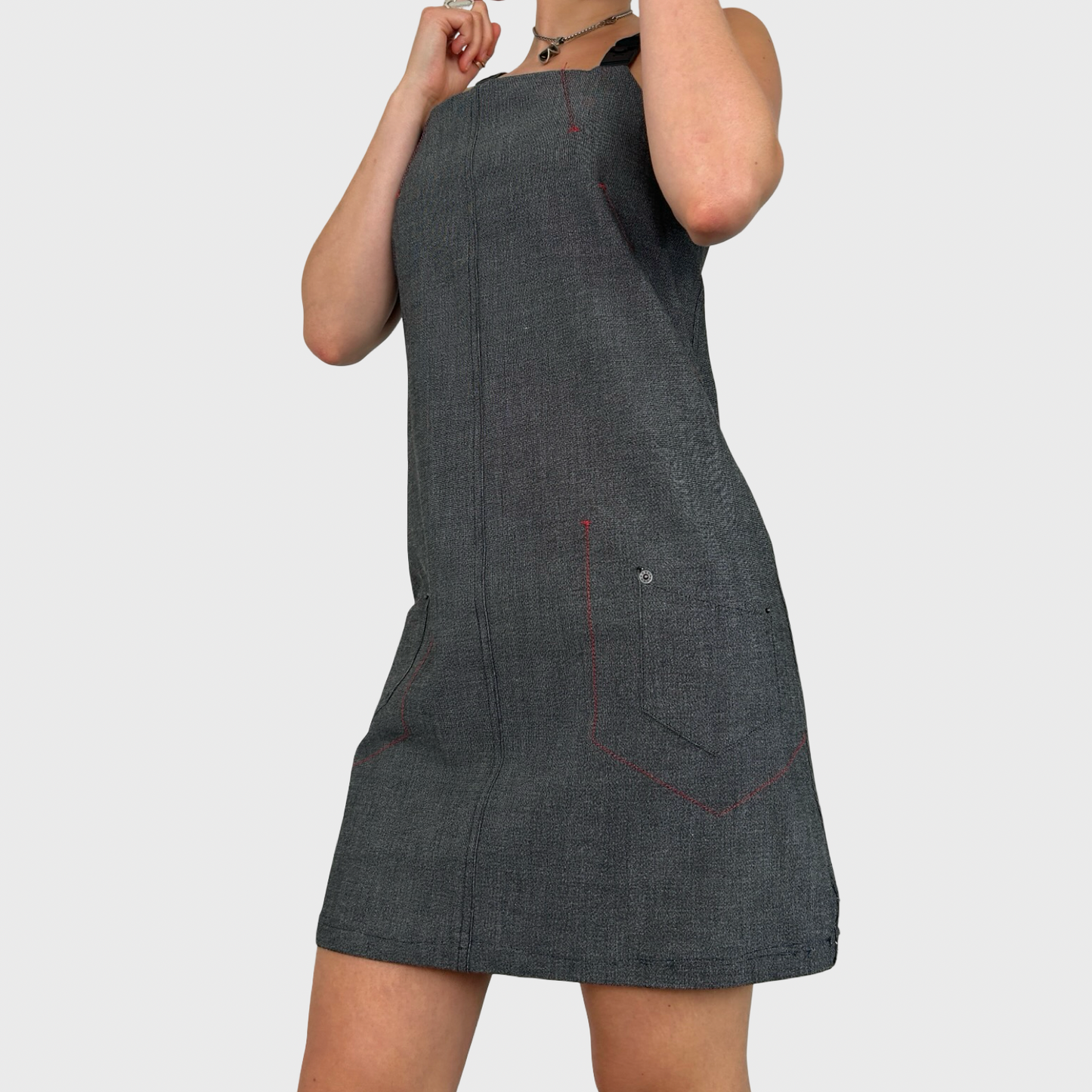 Cop Copine Grey Structured Buckle Mini Dress - S