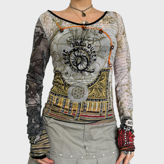 Save The Queen Mesh Long Sleeve Top