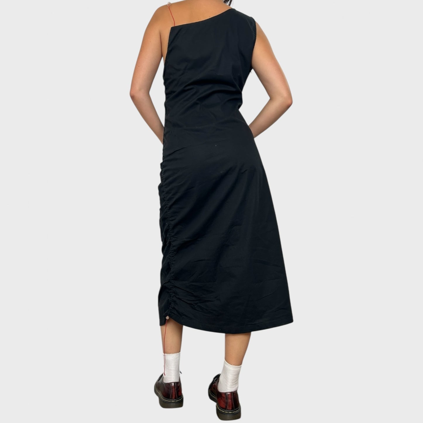 Cop Copine Black and Red Ruched Dress - L