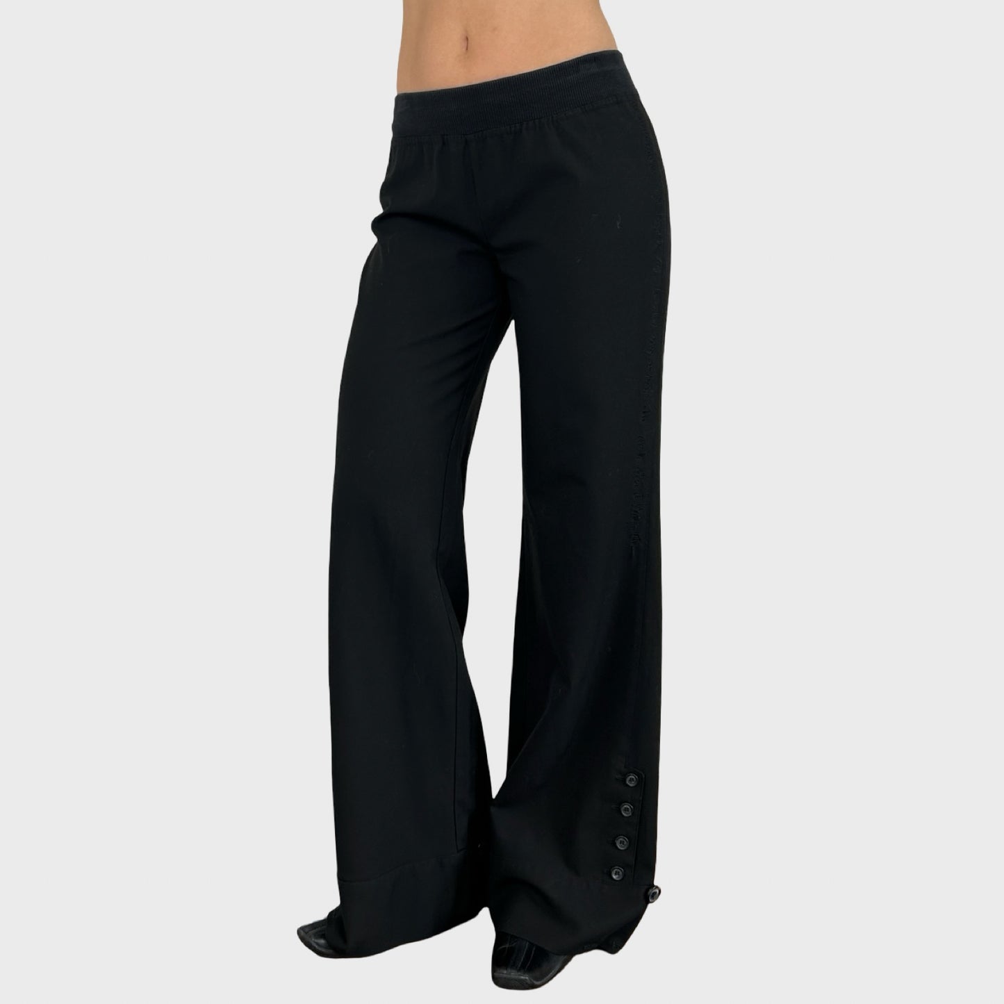 Cop Copine Black Wide Leg Button Trousers - M