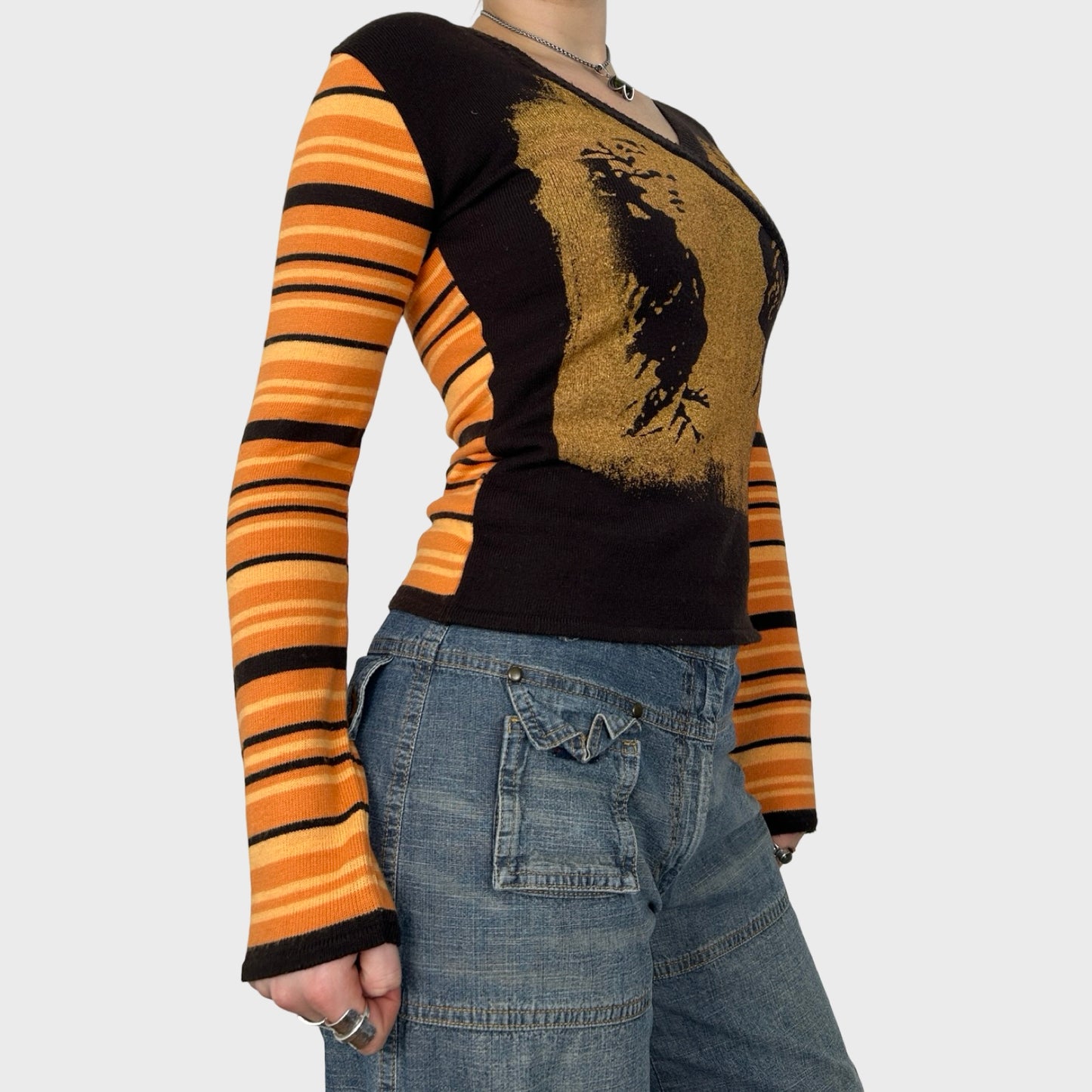 Graphic Orange Stripe Jumper - S