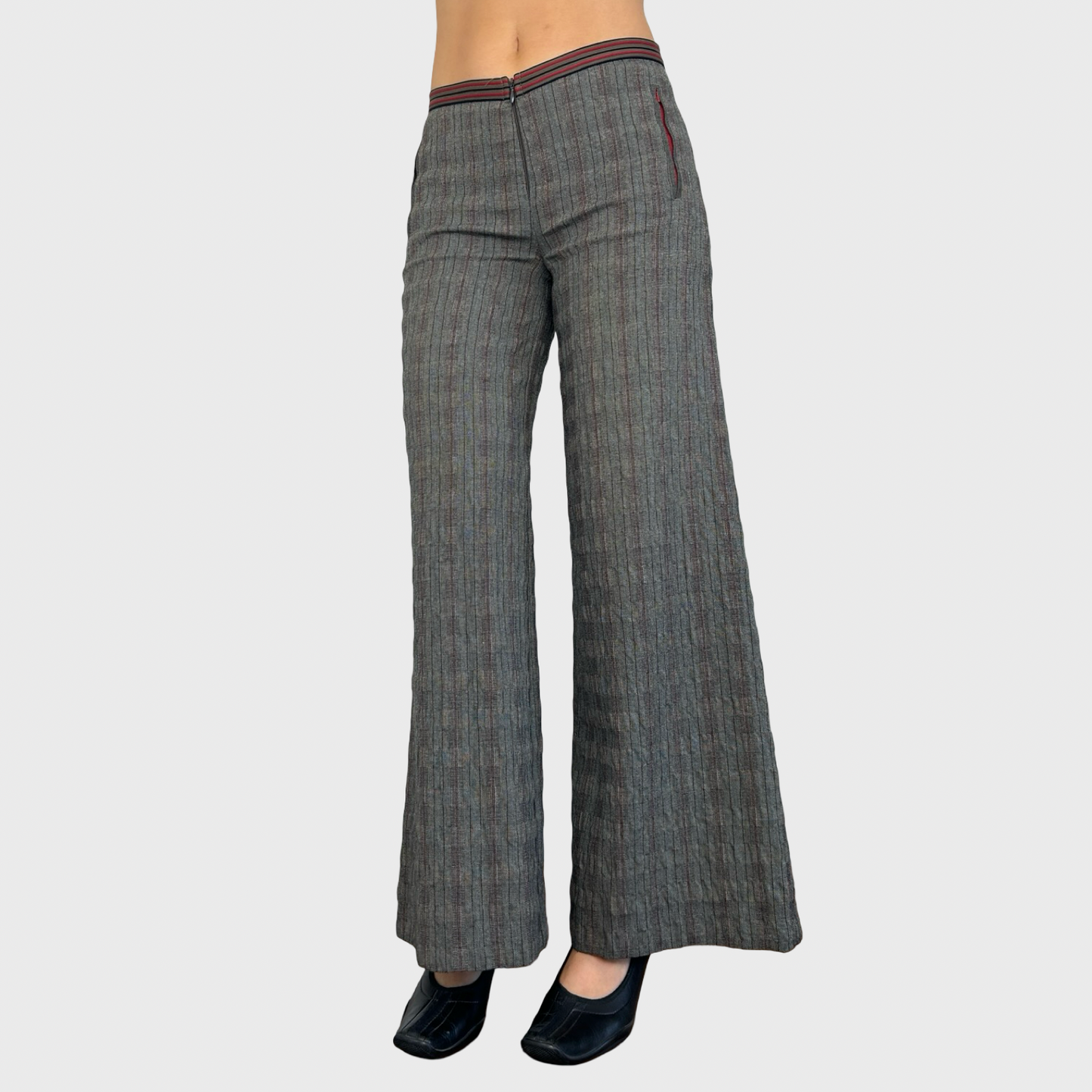 Cop Copine Grey Pinstripe Wide Leg Trousers - S