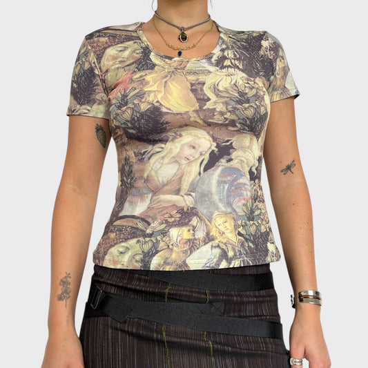 Vintage Renaissance Print Baby Tee - Size S