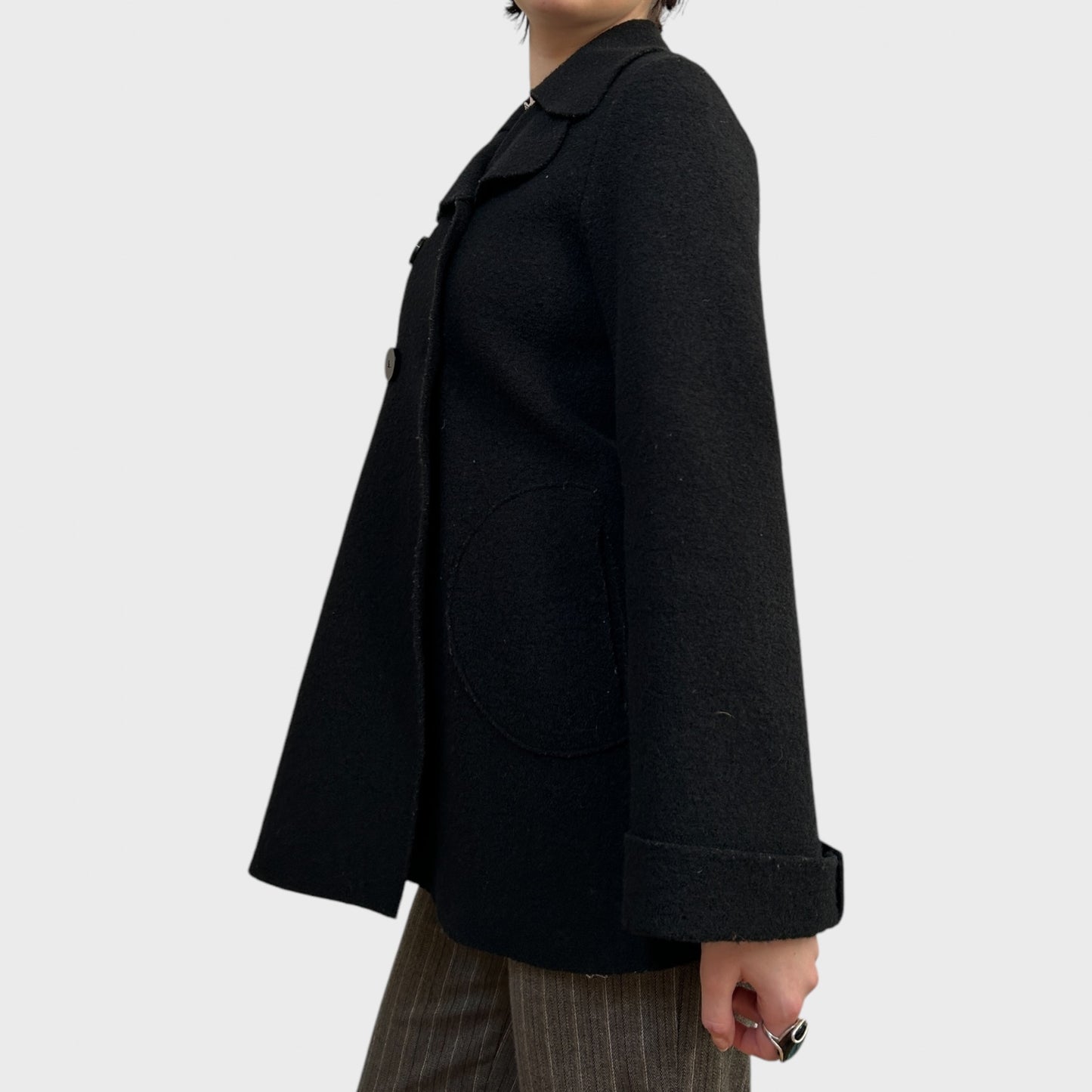 Cop Copine Black Button Wool Pea Coat