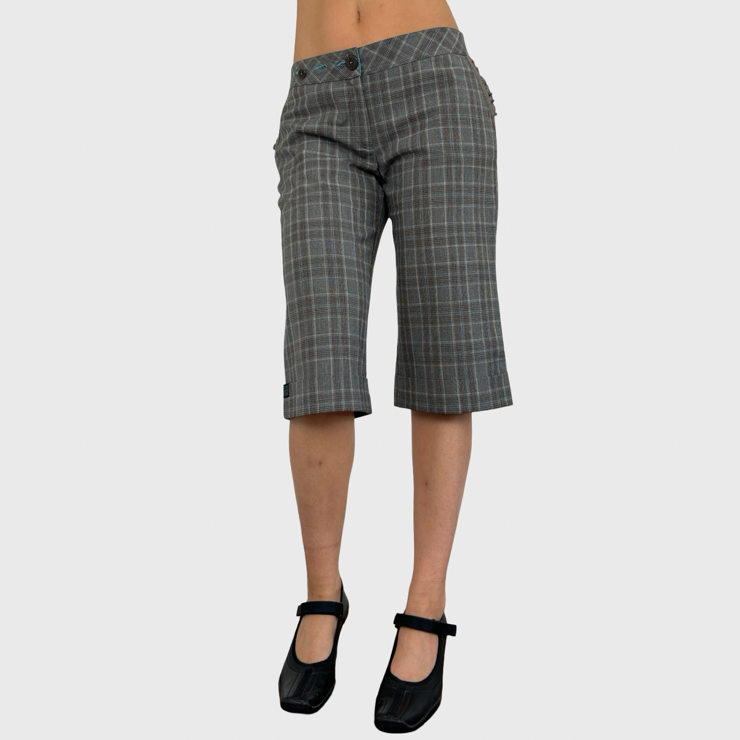 Cop Copine Grey Check Capri Trousers - M/L