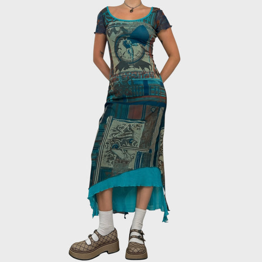 Save the Queen Graphic Mesh Maxi Dress - S/M