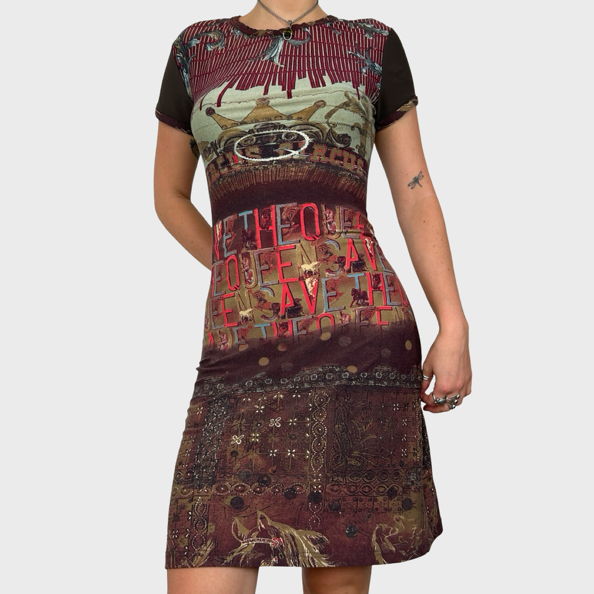 Save The Queen Graphic Print Mini Dress - M