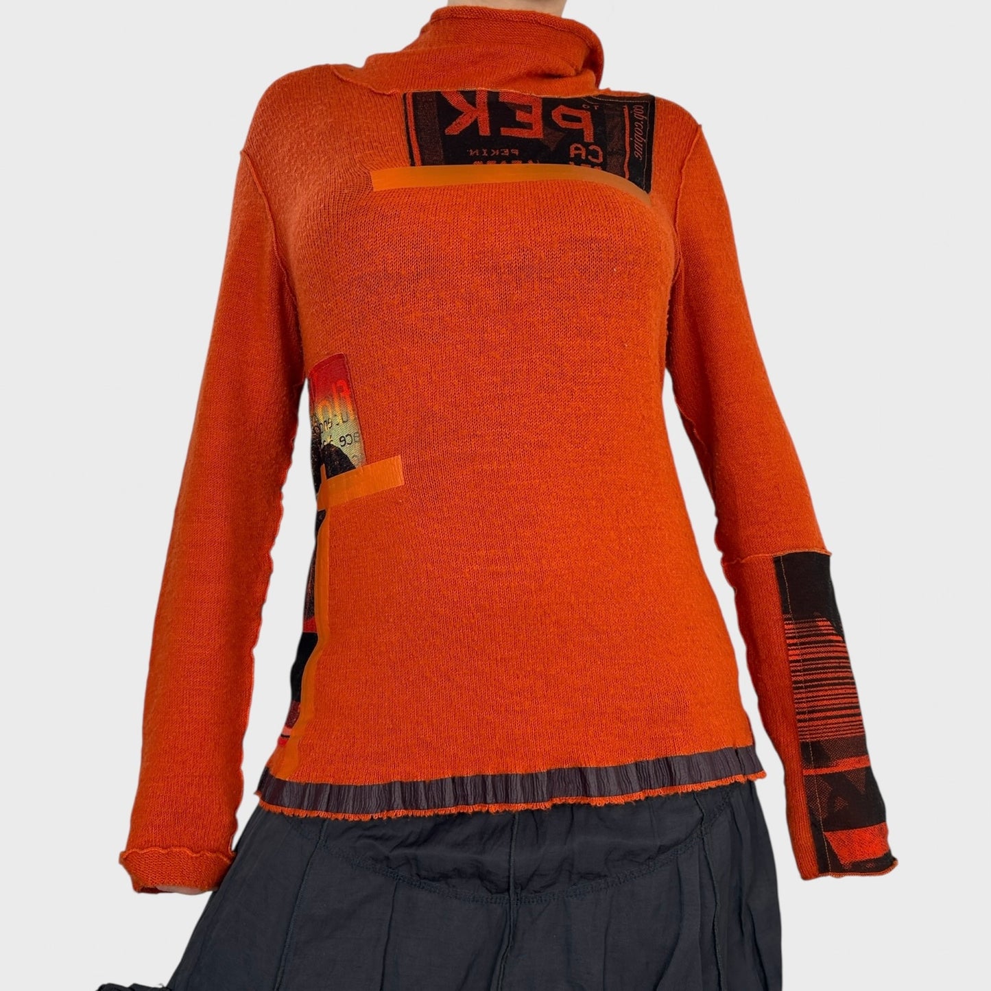 Cop Copine Orange Graphic Knit Jumper - M