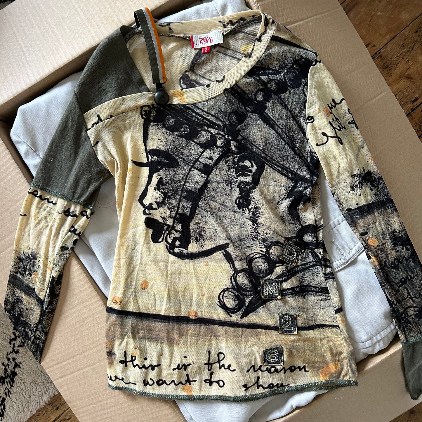 Vintage Graphic Face Print Mesh Long Sleeve - S/M