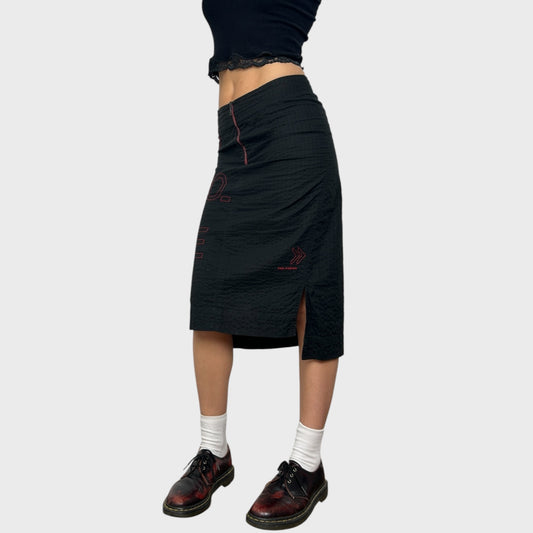 Cop Copine Black and Red Contrast Midi Skirt - S