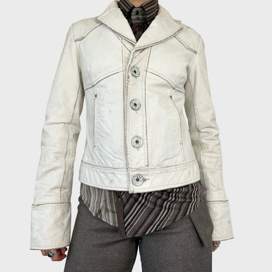 Miss Sixty White Faded Leather Jacket - S