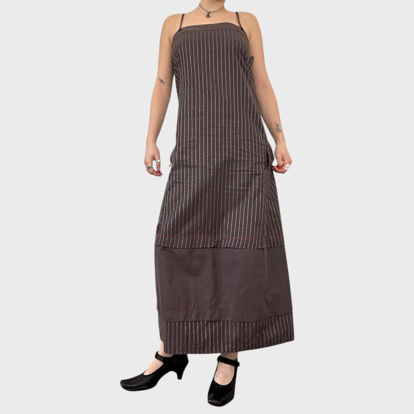 Cop Copine Brown Striped Maxi Dress - L