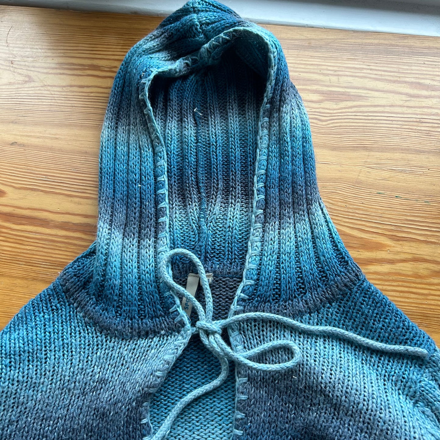 Blue Striped Knit Hoodie - S