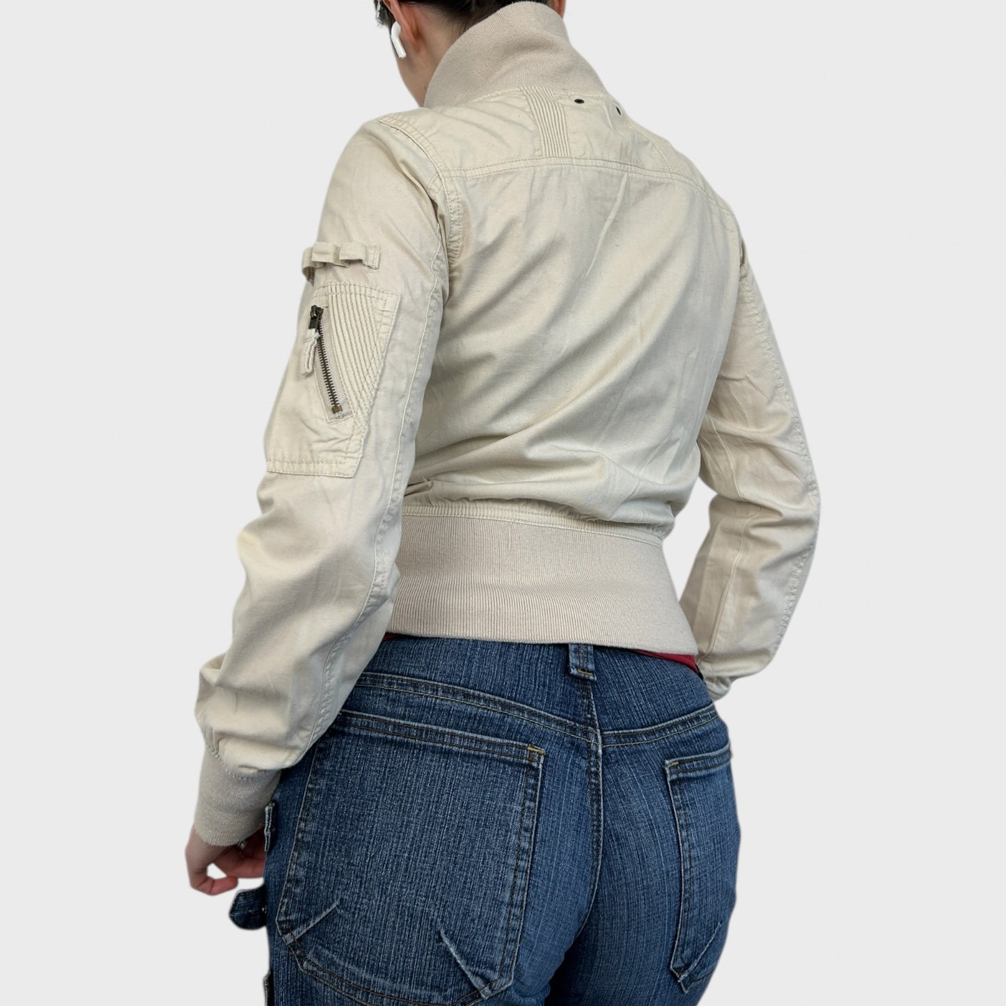 Vintage Beige Pocket Zip-Up Jacket - S