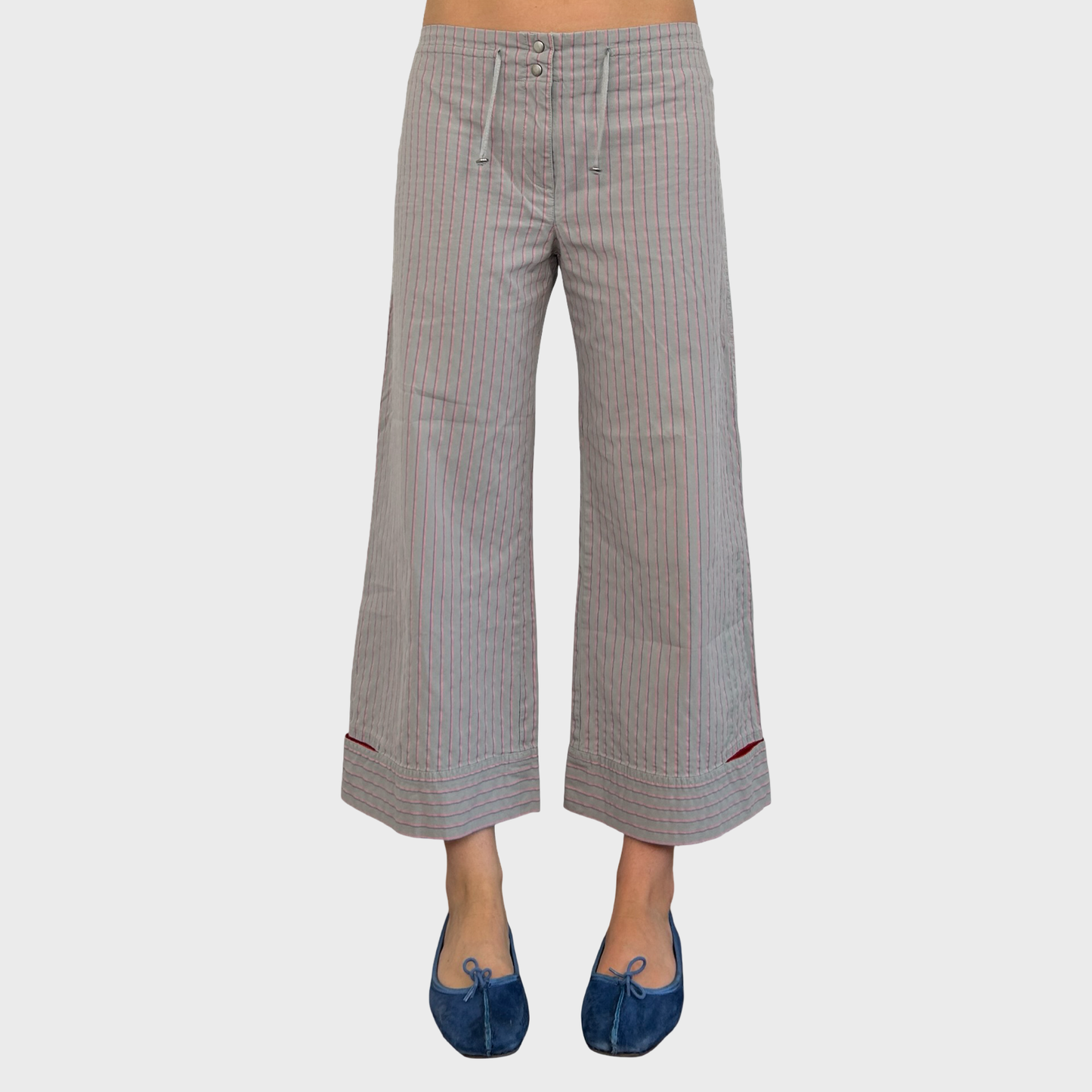 Cop Copine Grey & Pink Stripe Capri Trousers - M