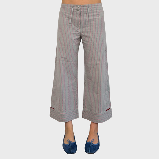 Cop Copine Grey & Pink Stripe Capri Trousers - M