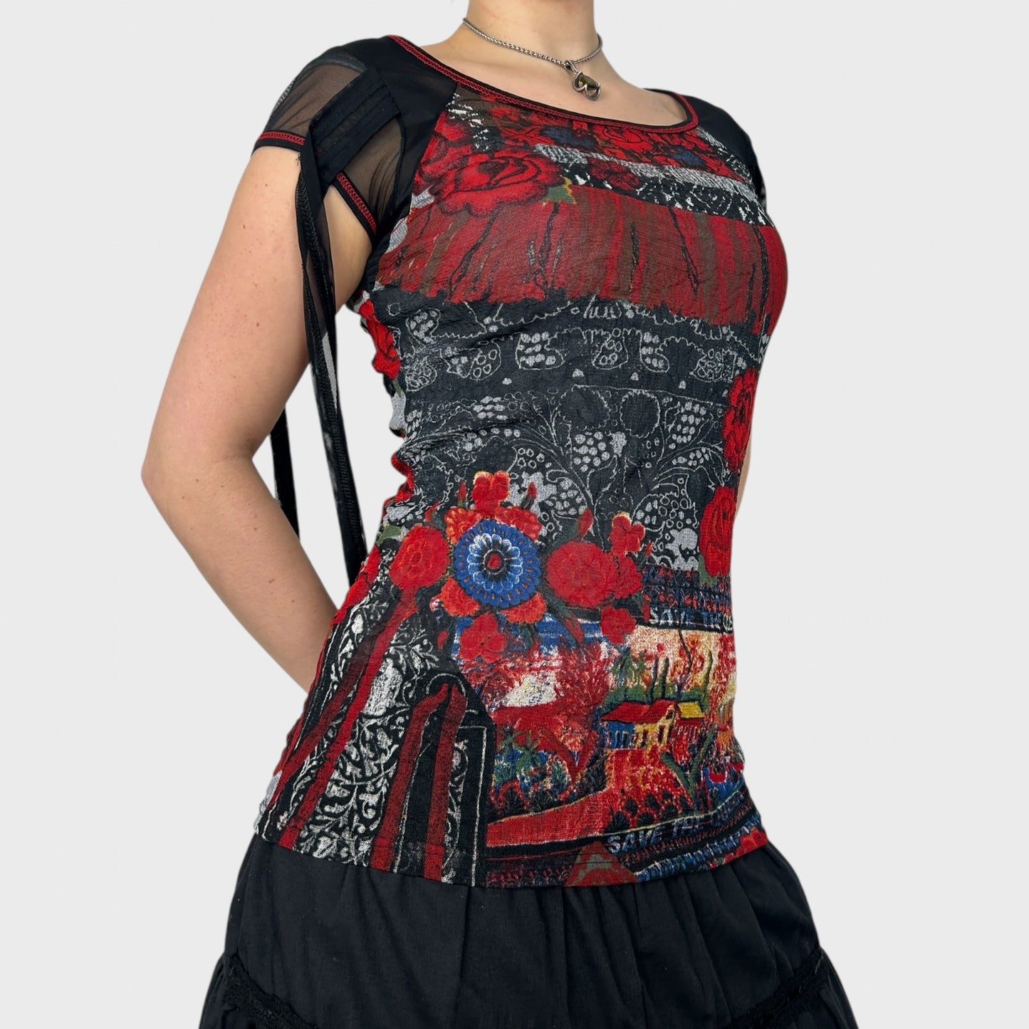 Save The Queen Multiwear Tie Mesh Top - S