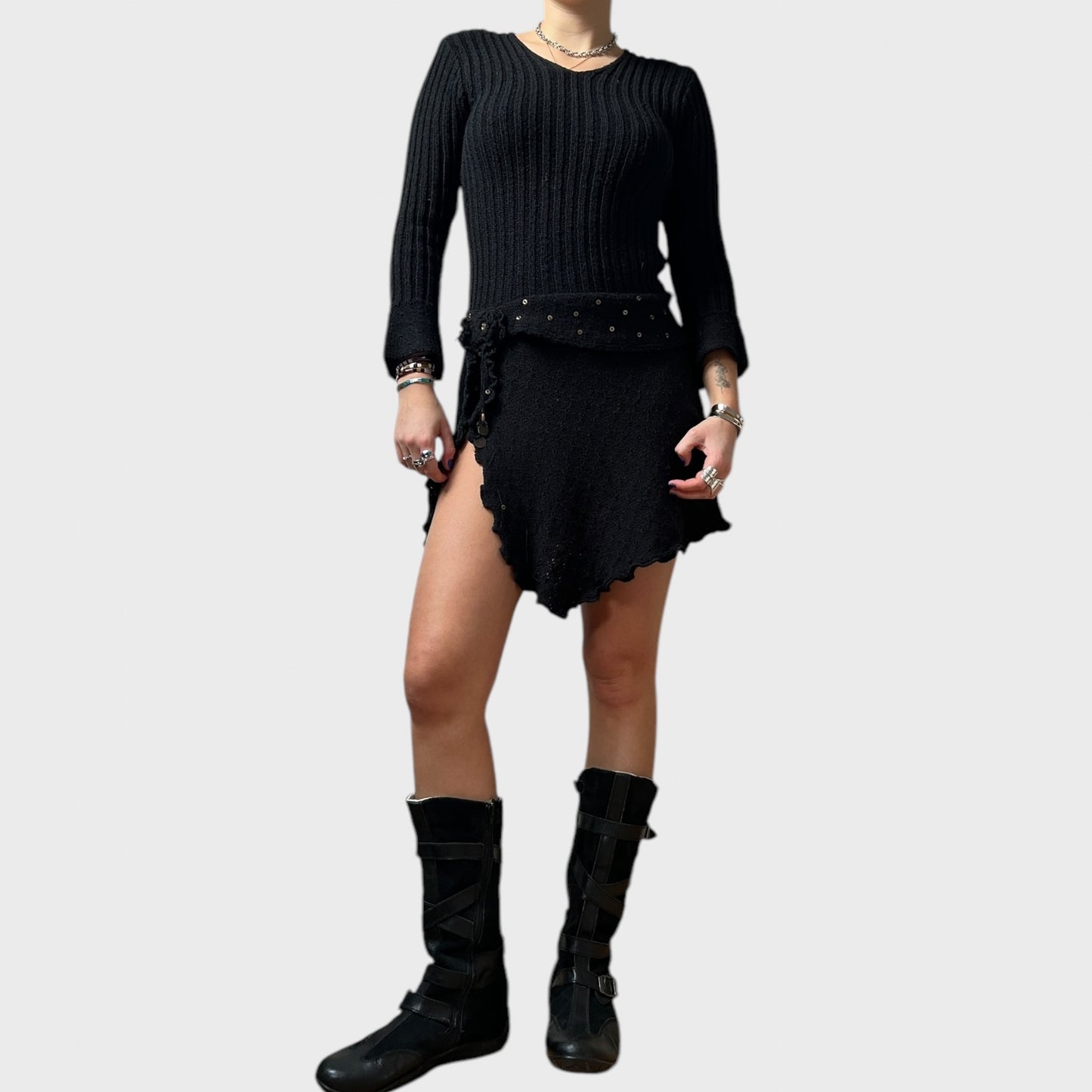 Vintage 90s Black Knitted Mini Dress