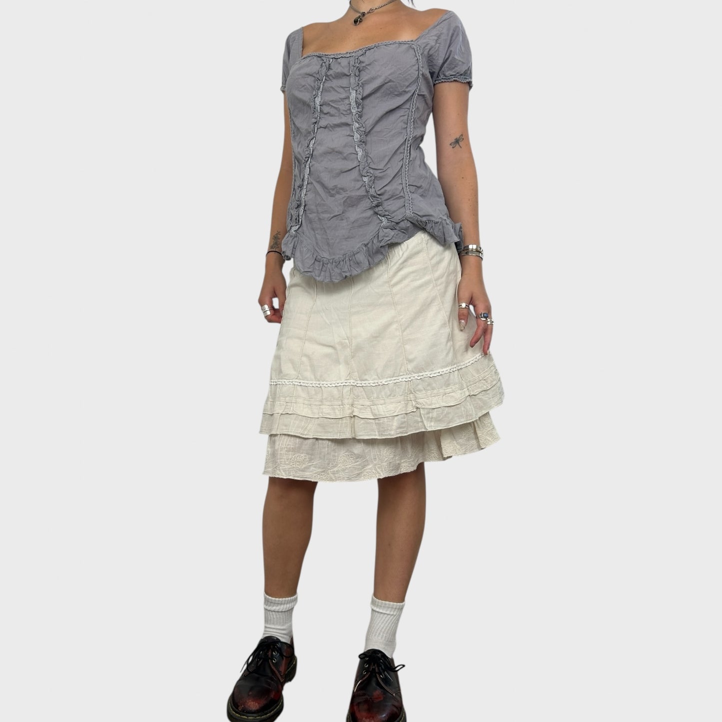 Off-White Layered Embroidered Midi Skirt - S