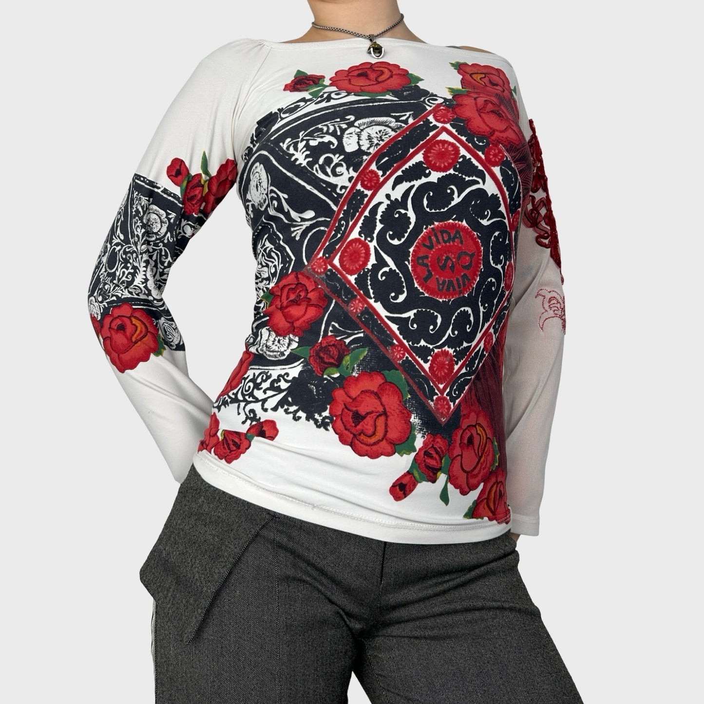 Save The Queen Graphic Bi-Material Long Sleeve Top - S/M