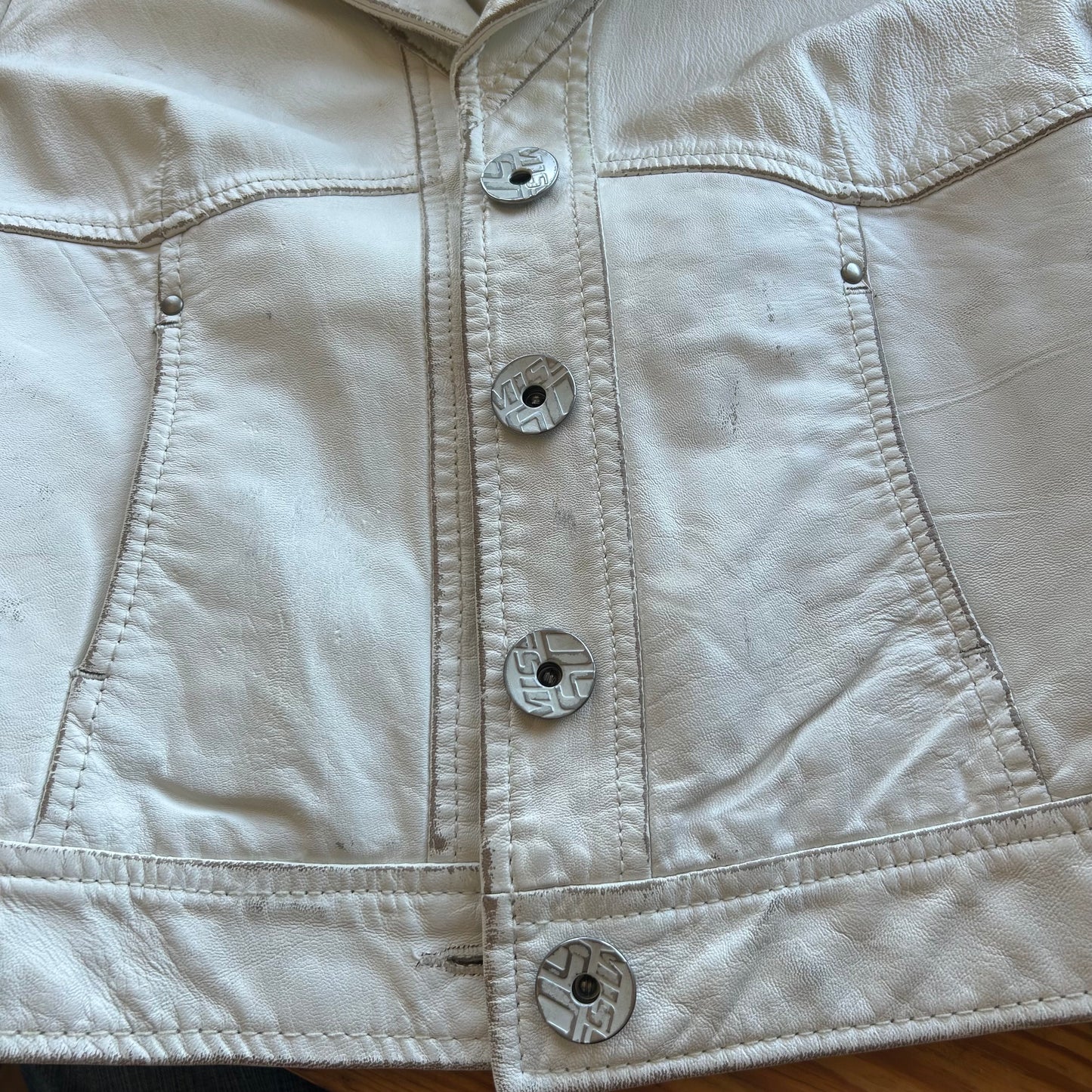 Miss Sixty White Faded Leather Jacket - S