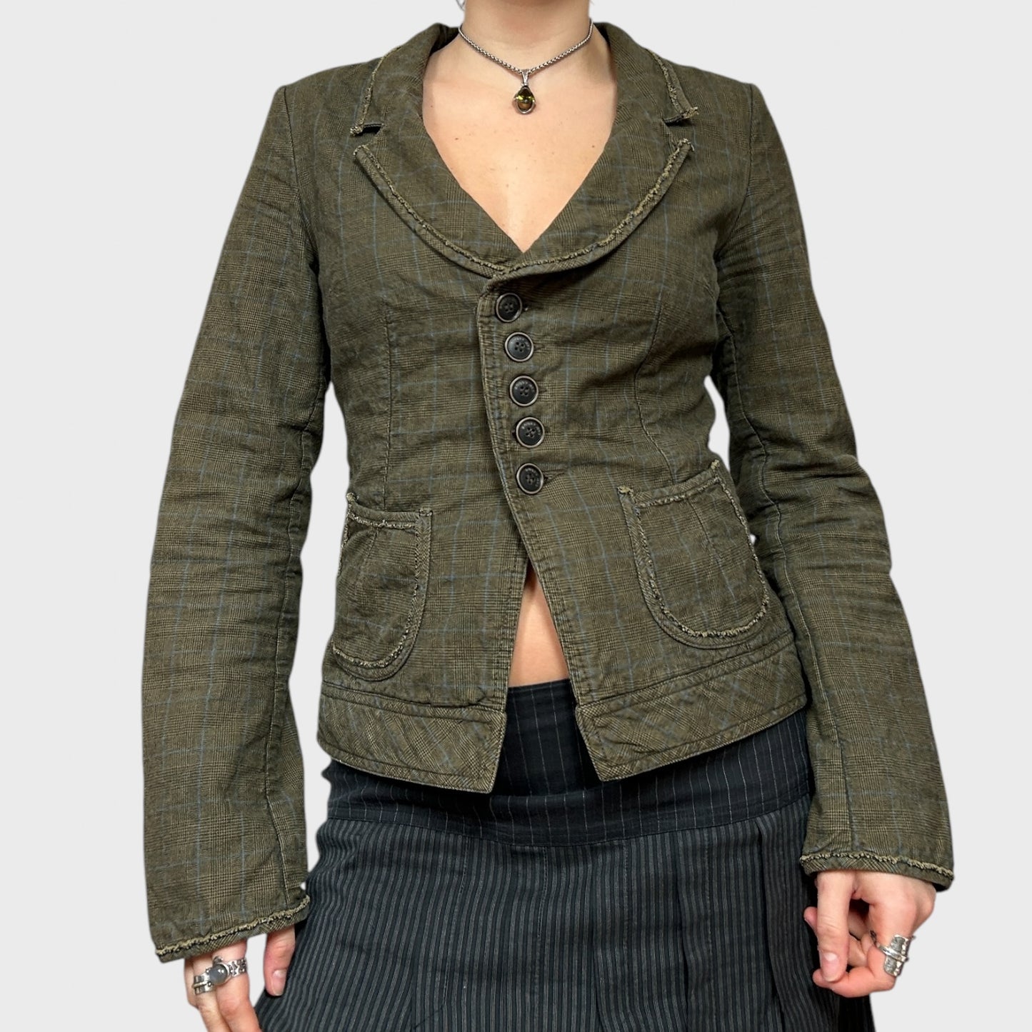 Cop Copine Khaki Plaid Button Jacket