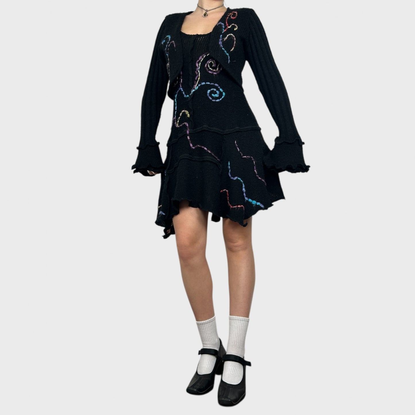 Vintage Knit Swirl Mini Dress - M