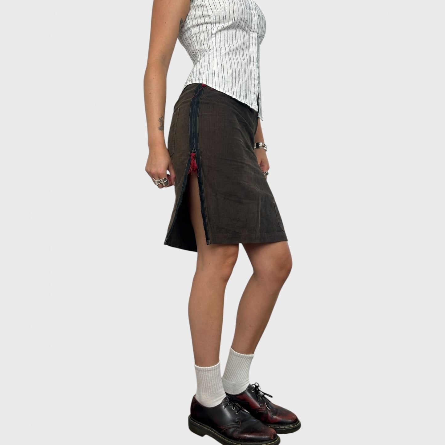 Cop Copine Brown Corduroy Graphic Midi Skirt - S