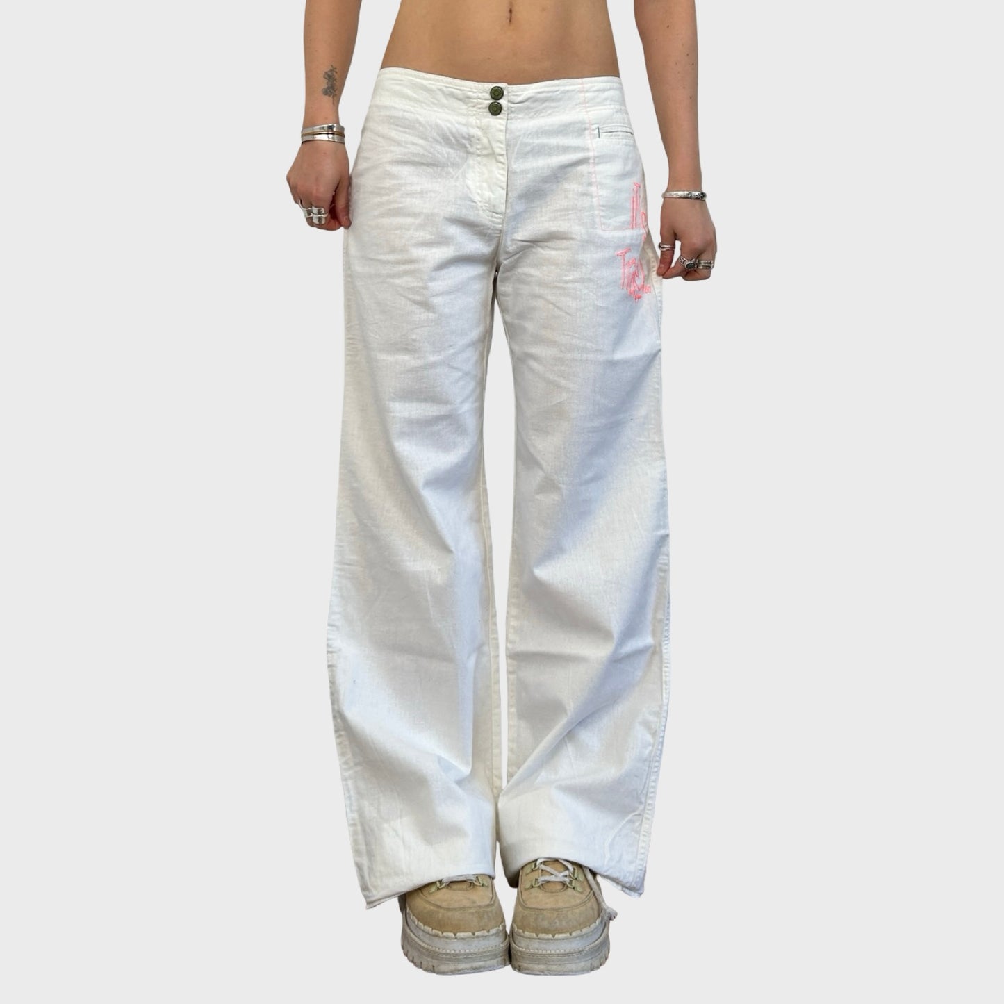 Cop Copine White Linen Wide Leg Trousers - L