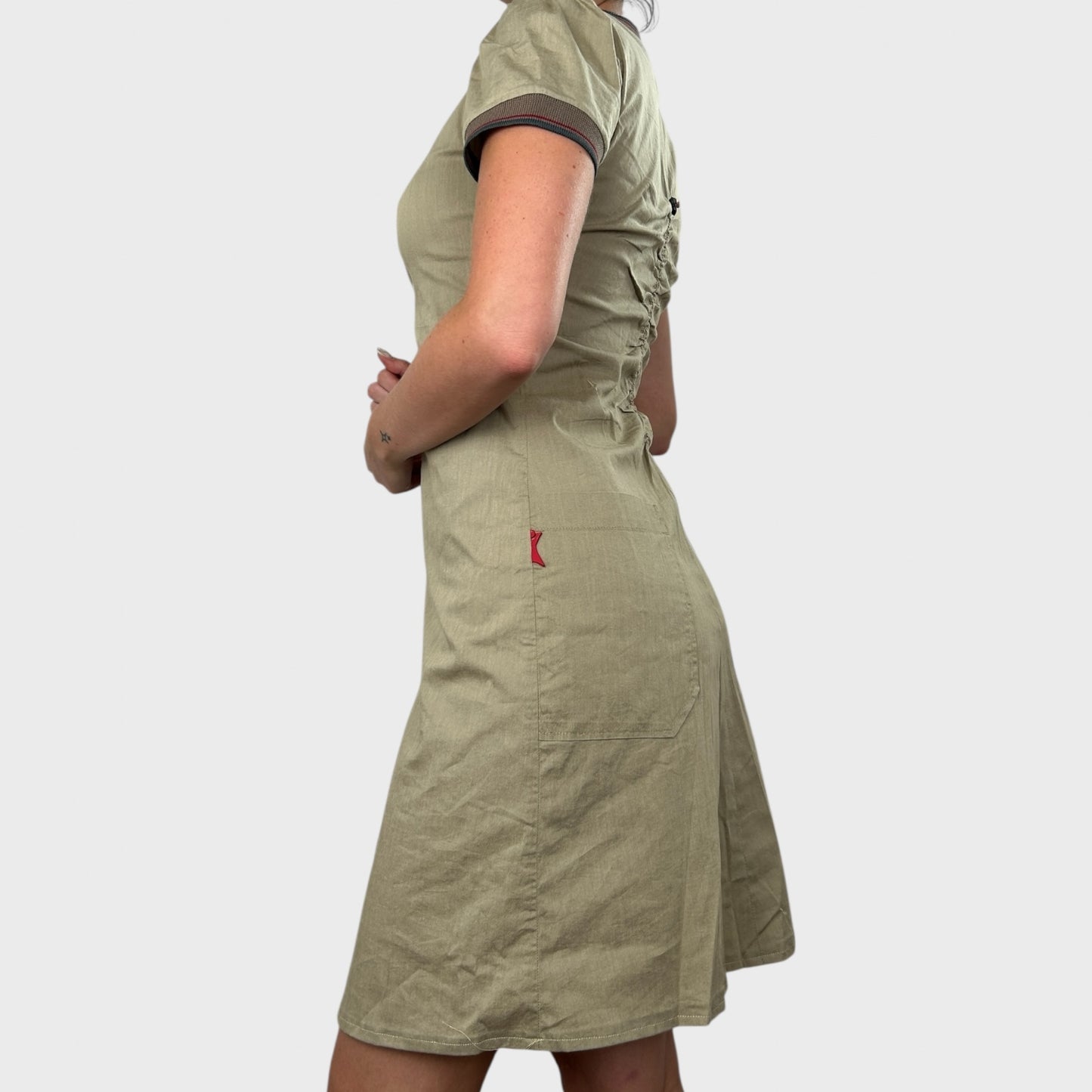 Cop Copine Beige Zip-Front High Neck Midi Dress - S