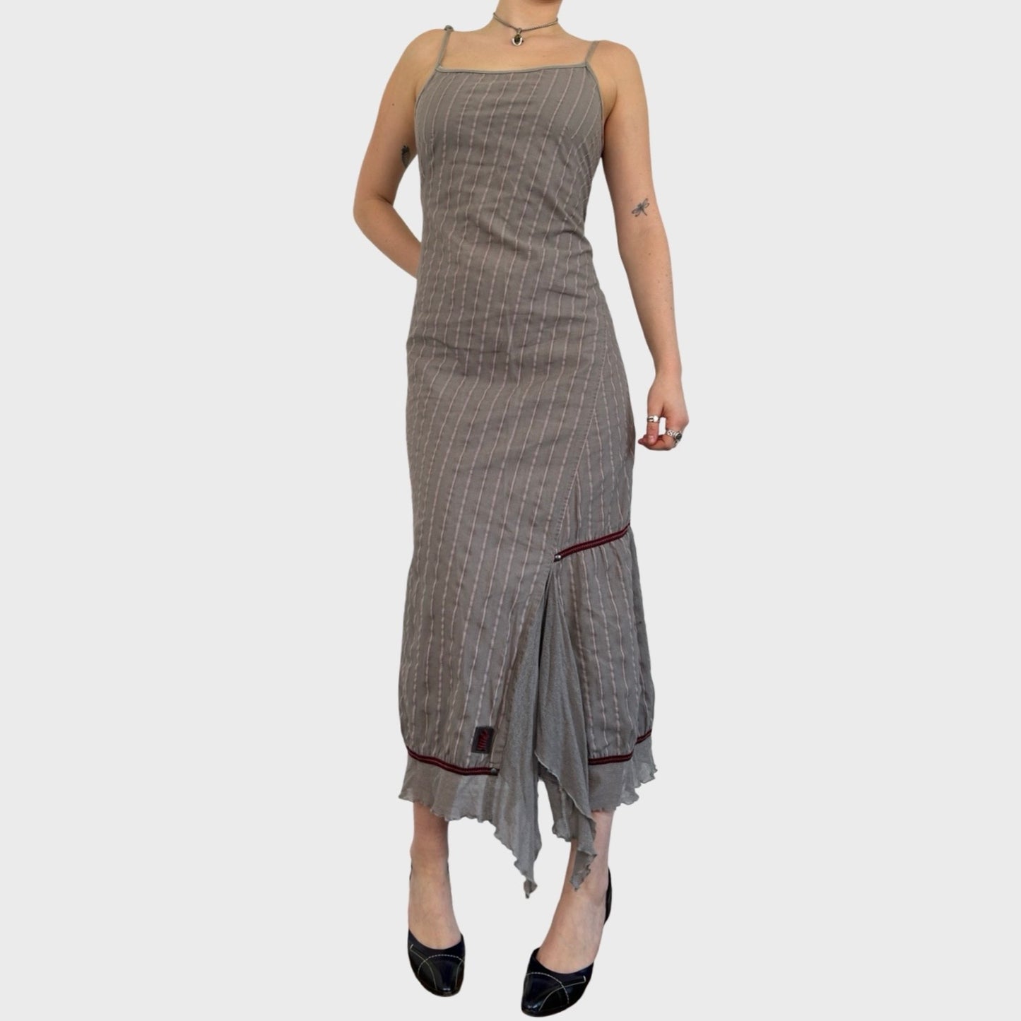 Cop Copine Grey Striped Maxi Dress - M
