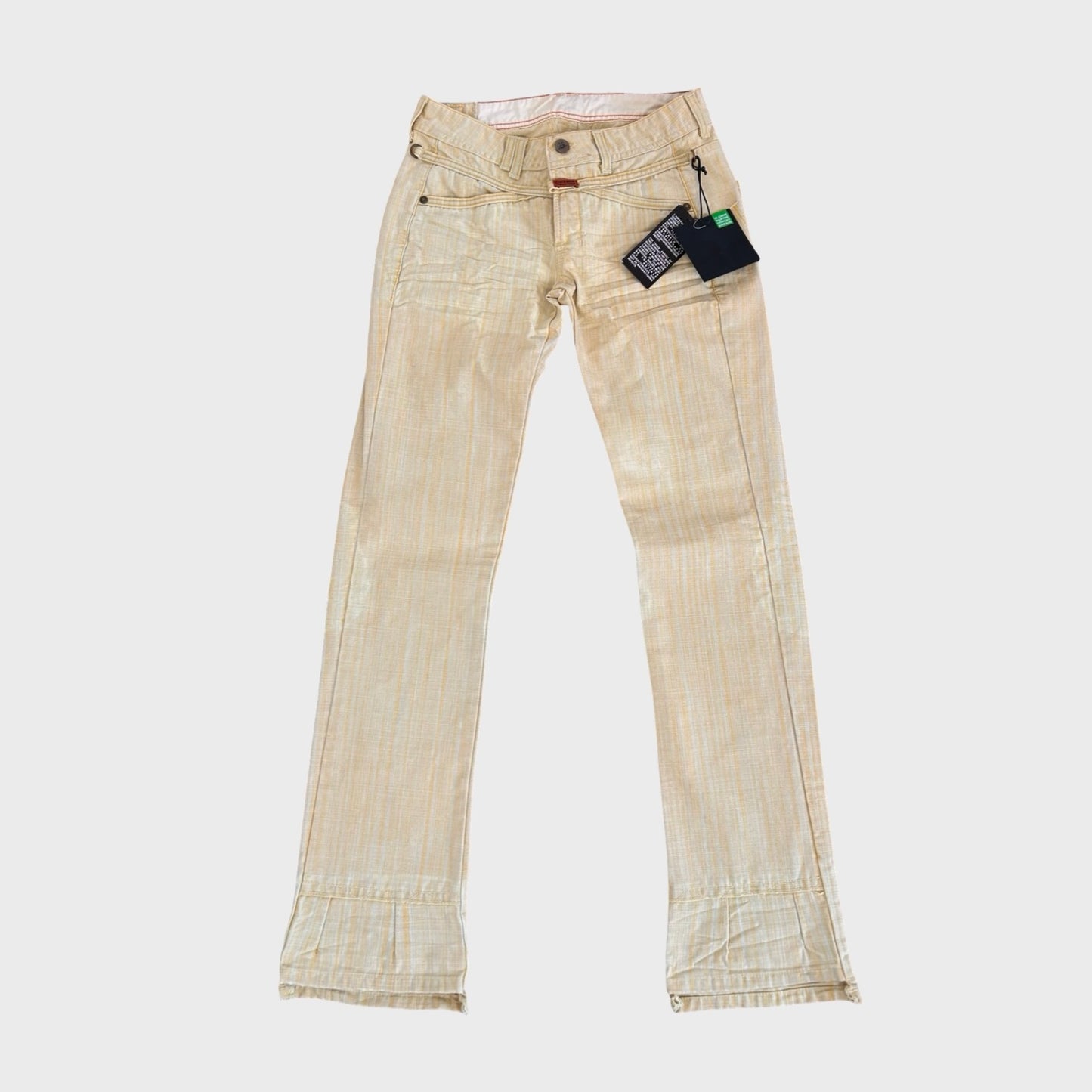 Marithé + François Girbaud Yellow Checked Low Rise Straight Leg Jeans - XS