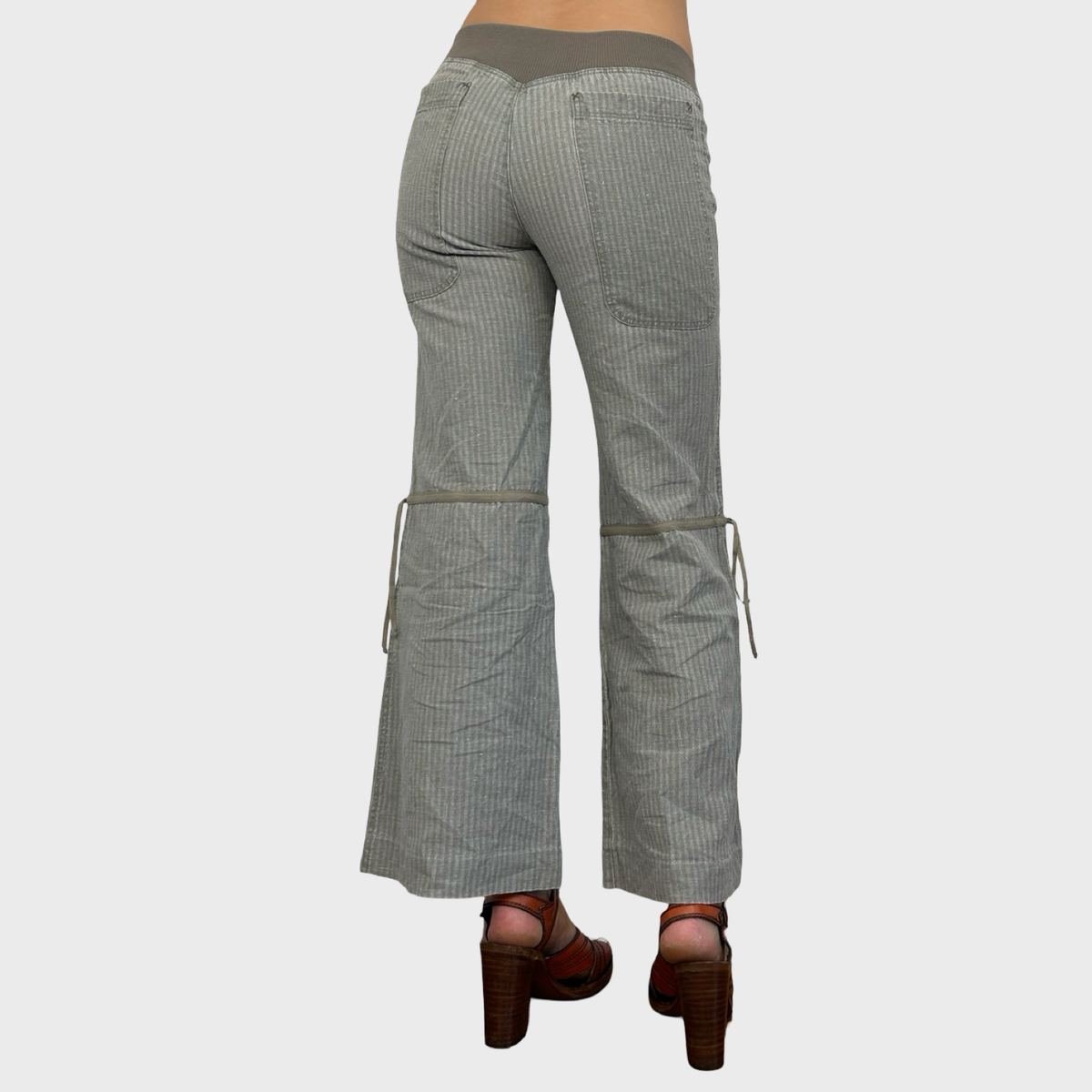Cop Copine Grey Striped Linen Trousers - S