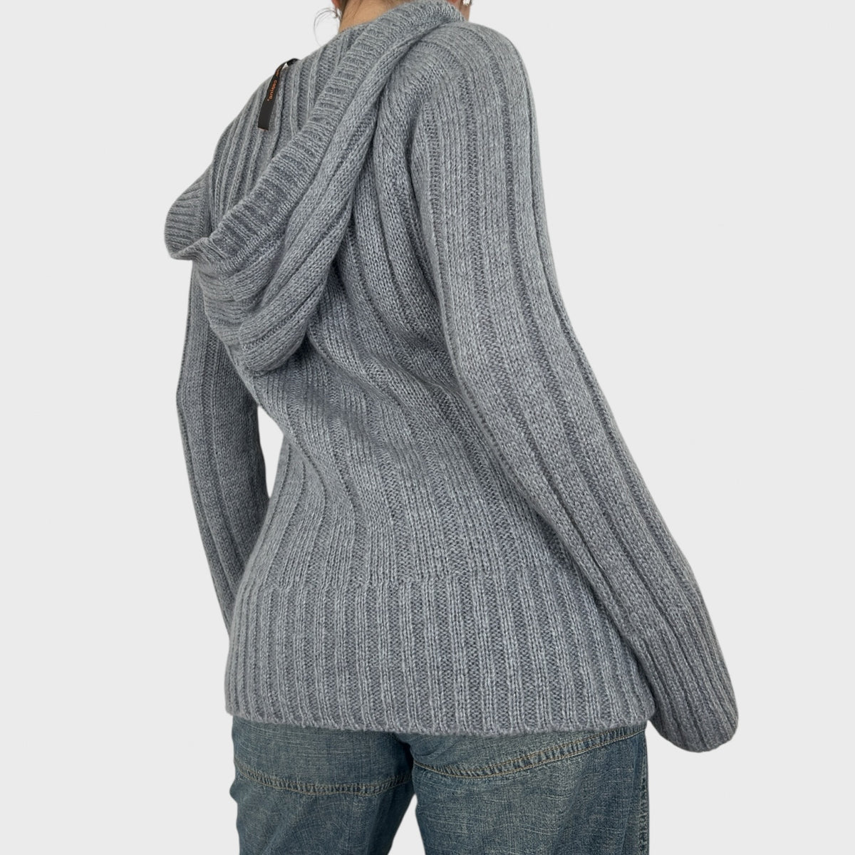 Cop Copine Grey Ribbed Knit Hooded Jumper - M