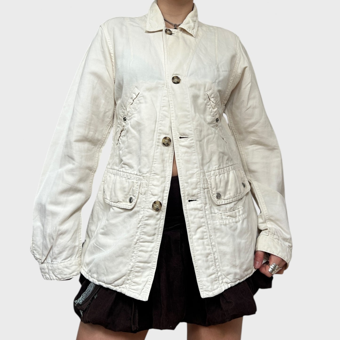 Vintage Prada Sport Red Label Cream Linen Button Jacket
