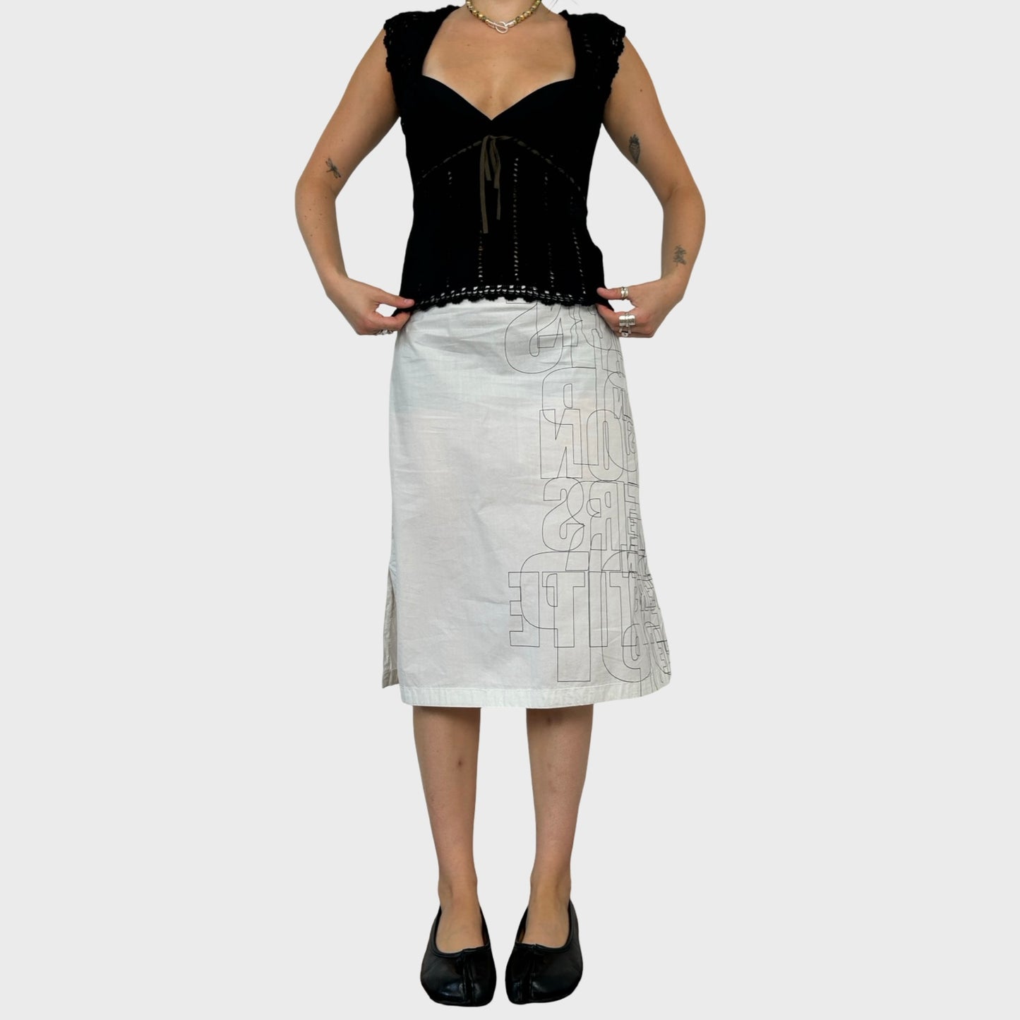 Cop Copine White Graphic Spell Out Midi Skirt - M/L